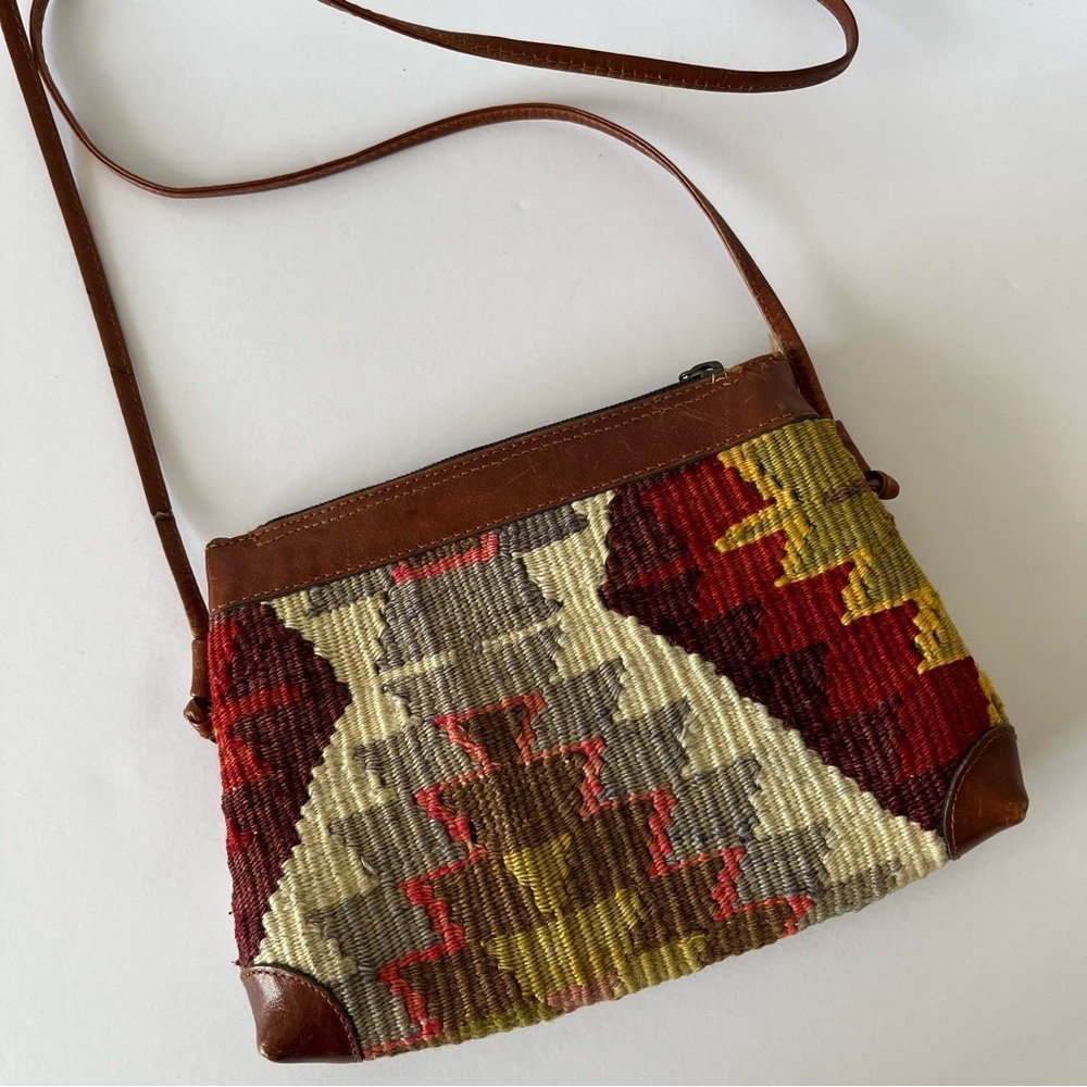 Vintage SAO Wool Leather Southwestern Crossbody Bag Boho